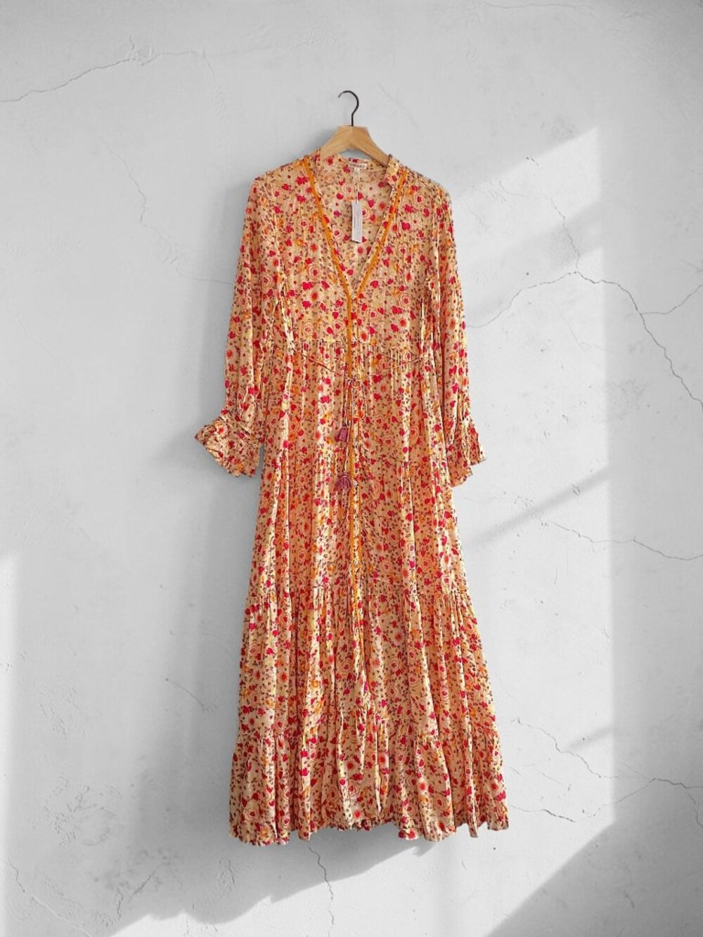 Poupette St Barth Rita Boho Floral Maxi Dress Cream Fruit Flower M NWT